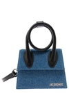 JACQUEMUS 'LE CHIQUITO NOEUD' BLUE AND BLACK CROSSBODY BAG WITH LOGO DETAIL IN LEATHER AND DENIM WOMAN