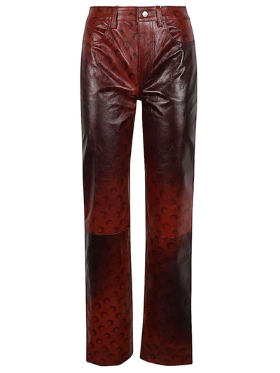 Marine Serre Airbrushed Crafted Leather Straight-leg Trousers In Orange