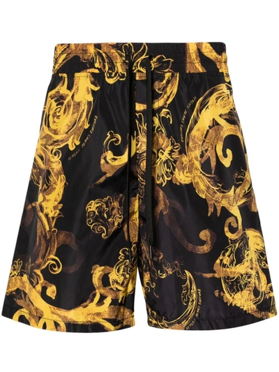 Versace Jeans Couture Barocco-print Cotton Track Shorts In Black