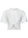 Rabanne Crew-neck Cotton T-shirt With Metal Ring Detailing In Bianco