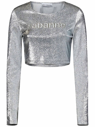 Rabanne Paco  Logo Embellished Crewneck Cropped Top In Grigio