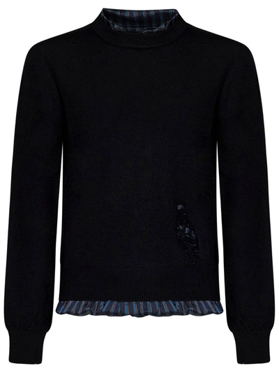 Maison Margiela Distressed-knit Layered Jumper In Nero