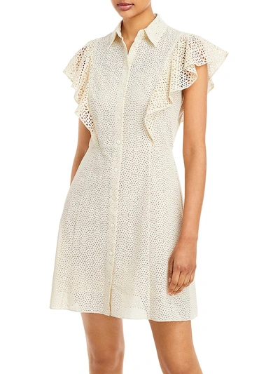 Theory Womens Eyelet Flutter Sleeves Shirtdress In White