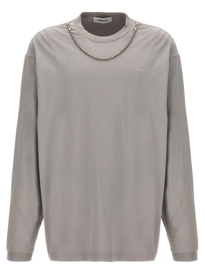 Ambush 'beaded Necklace Detail Long Sleeve T-shirt' In Grey
