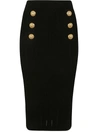 Balmain Decorative-buttons Ribbed Pencil Skirt In Black