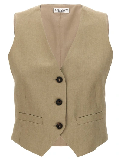 Brunello Cucinelli Cropped Vest In Beige