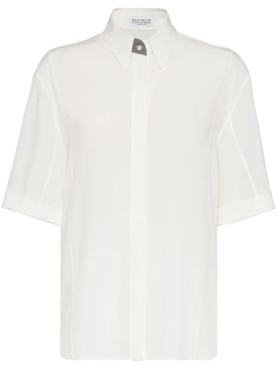 Brunello Cucinelli Silk Crepe De Chine Shirt With Precious Buttonhole In White