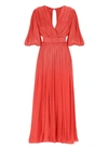 Costarellos Shiny Georgette Puffy Sleeve Midi Dress In Red