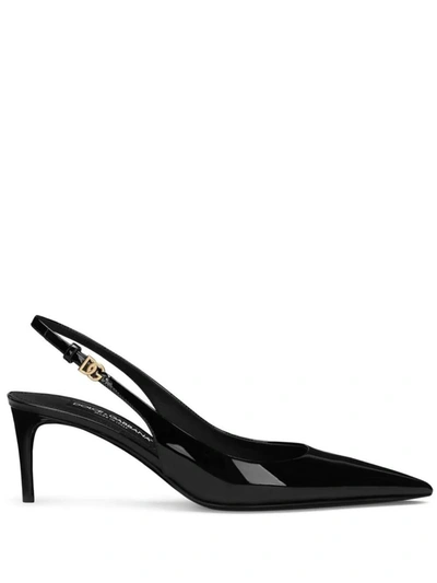 Dolce & Gabbana Patent Leather Slingback Shoes In Black