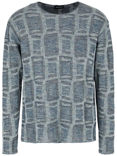 Giorgio Armani Geometric-jacquard Crew Neck Jumper In Blue