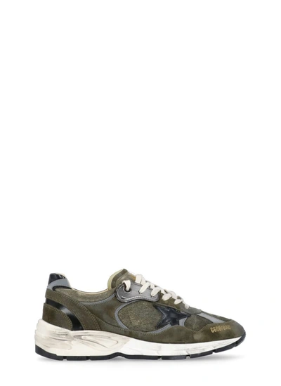 Golden Goose Running Dad Suede Trainers In Olive Green