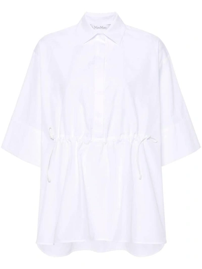 Max Mara Cotton Poplin Drawstring Shirt In White