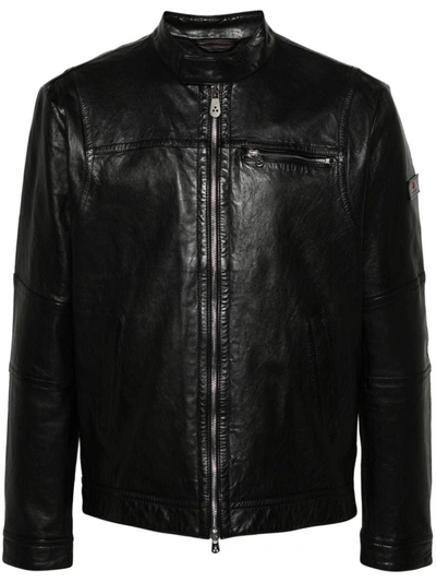 Peuterey Logo-patch Leather Jacket In Negro