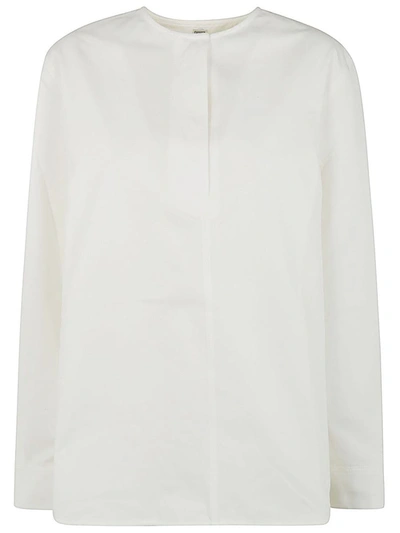 Totême Collarless Cotton Twill Shirt In White