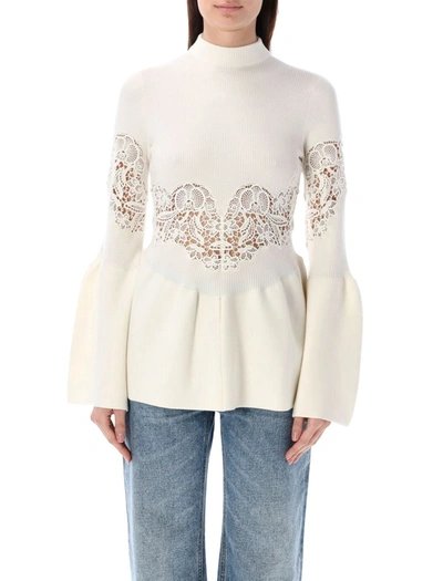 Chloé High Neck Lace Detail In Iconic Milk
