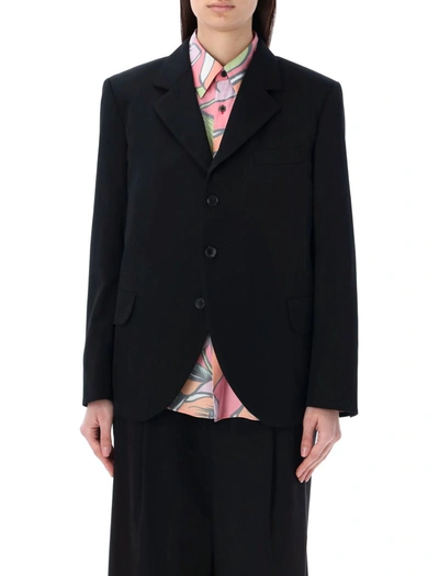 Comme Des Garçons Single-breast Blazer With Floral Raffles In Black