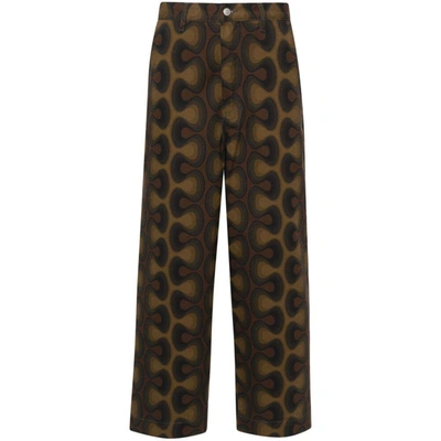 Dries Van Noten Pip Wave Print Nonstretch Denim Straight Leg Jeans In Green