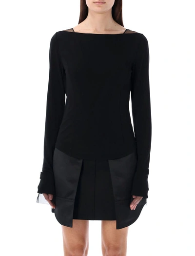 Helmut Lang Top Tulle Detail In Black