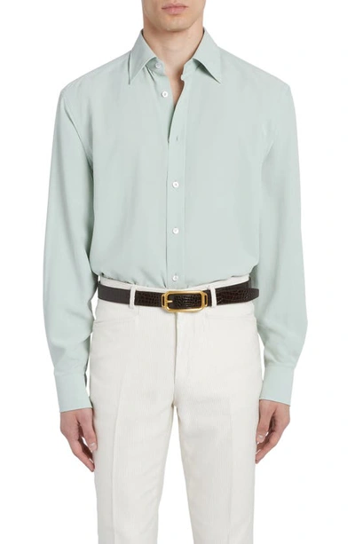 Tom Ford Slim-fit Cutaway-collar Silk-poplin Shirt In Green