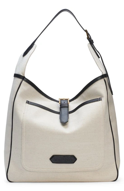 Tom Ford Logo-patch Canvas Tote Bag In Neutrals