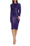 DRESS THE POPULATION EMERY LONG SLEEVE SEQUIN COCKTAIL MIDI DRESS