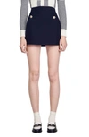 Sandro Womens Bleus Button-embellished Wool-blend Twill Mini Skirt