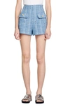 Sandro High-waisted Tweed Shorts In Blue