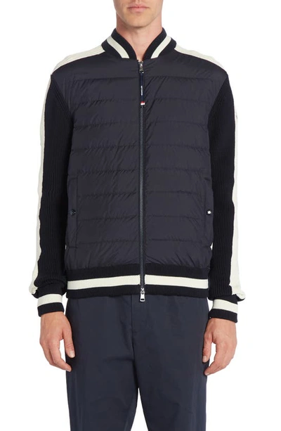 Moncler Cotton Knit & Quilted Down Cardigan In Dark Navy Blue
