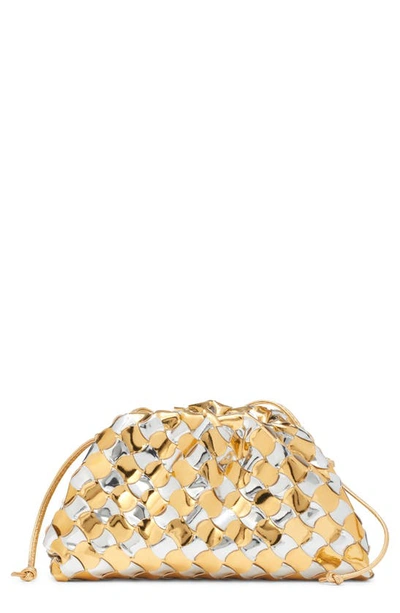 Bottega Veneta The Mini Pouch Pavimento Leather Clutch In Silver/ Gold