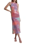 AVEC LES FILLES TIE DYE SEQUIN CUTOUT COCKTAIL MIDI DRESS