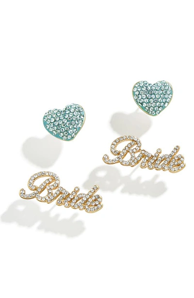 Baublebar Something Blue Pave Bride & Heart Stud Earrings In Gold Tone In Blue Multi