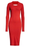 Rick Owens Lido Long Sleeve Open Back Knit Dress In Cardinal Red