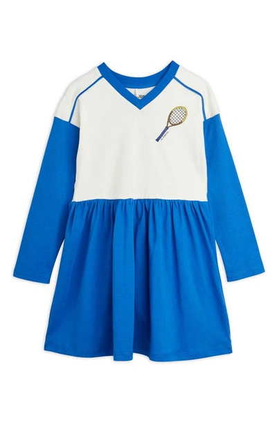 Mini Rodini Kids' Long Sleeve Organic Cotton Tennis Dress In Blue/ White