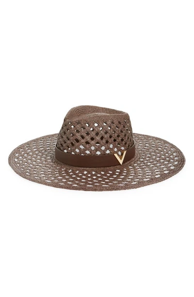 Valentino Garavani Large Brim Hat V Signature Panama In Kg8 Fondant/ Fondant