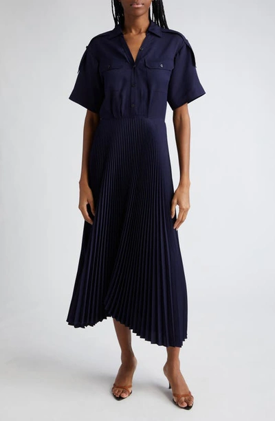 A.l.c Liam Pleated Midi Shirt Dress In Blue