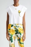 Dolce & Gabbana Cropped-oberteil Mit Rosenapplikation In Bianco Ottico