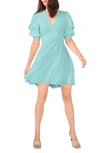 1.state Bubble Sleeve V Neck Dress In Blue River
