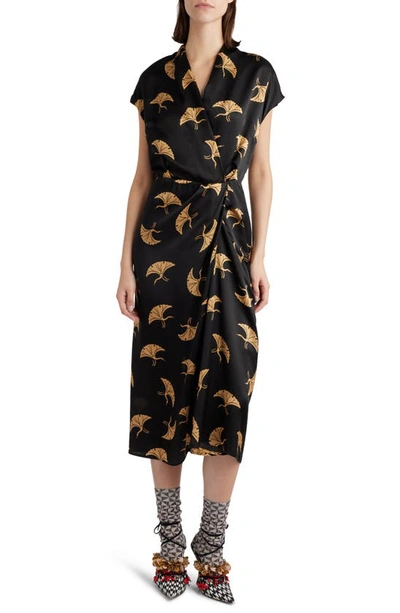 Dries Van Noten Dilian Printed Silk Midi Dress In Black