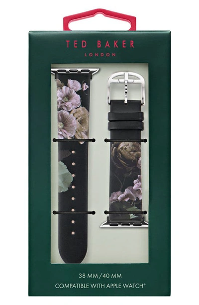 Ted Baker London Floral Print Leather Apple Watch® Watchband In Black