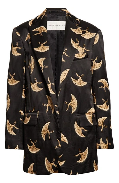 Dries Van Noten Padded Embellished Printed Satin Blazer In Black