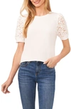 CECE CECE LACE PUFF SLEEVE KNIT TOP