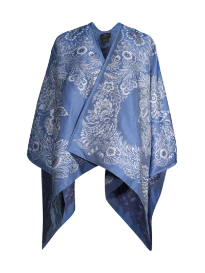 Etro Jaquard Bandana Print Cape In Print On Blue Bas