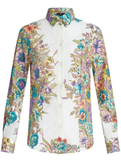 Etro Floral-print Stretch-cotton Shirt In White