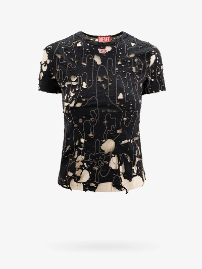 Diesel T-uncyna T-shirt In Distressed-optik In Negro