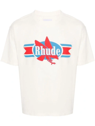 Rhude Chevron Logo-print Cotton-jersey T-shirt In White