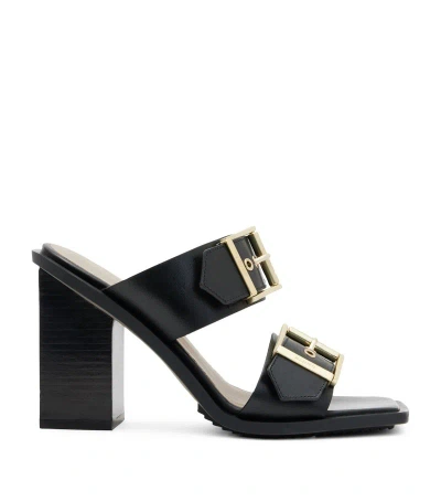 Allsaints Womens Black Camille Buckle-embellished Heeled Leather Mules