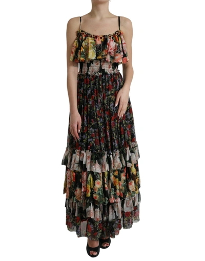 Dolce & Gabbana Tiered Shirred Floral-print Silk-voile Maxi Dress In Multicolor