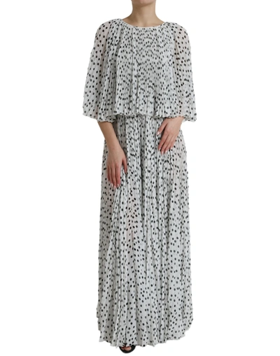 DOLCE & GABBANA WHITE POLKA DOT A-LINE PLEATED MAXI DRESS