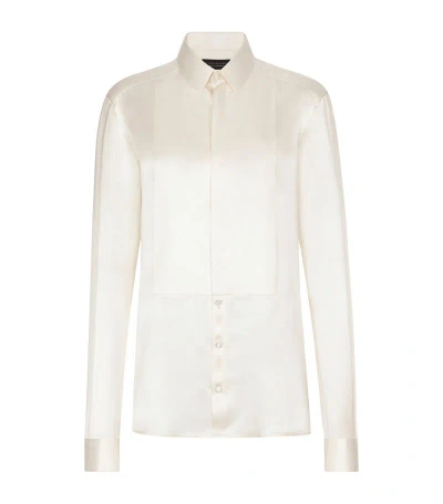 Dolce & Gabbana Bib-detailed Silk Shirt In White