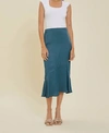 BE COOL SATIN MIDI SKIRT IN TEAL